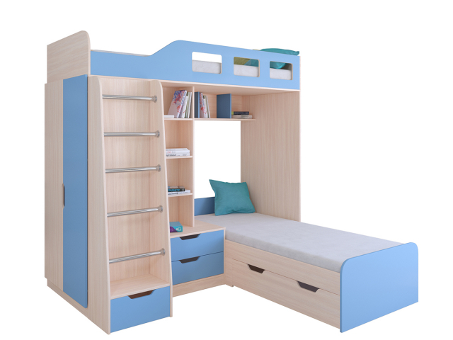 Кровать двухъярусная "Астра 4" дуб молочный-голубой