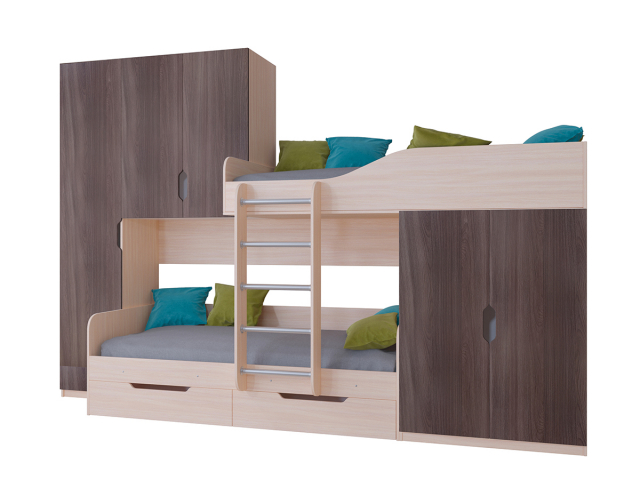 Кровать двухъярусная "Лео" дуб молочный-шамони