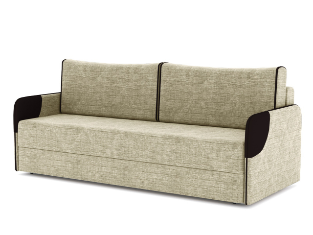 Диван-кровать "Марсель" рогожка Дрим Дарк беж/экокожа темно-коричневая