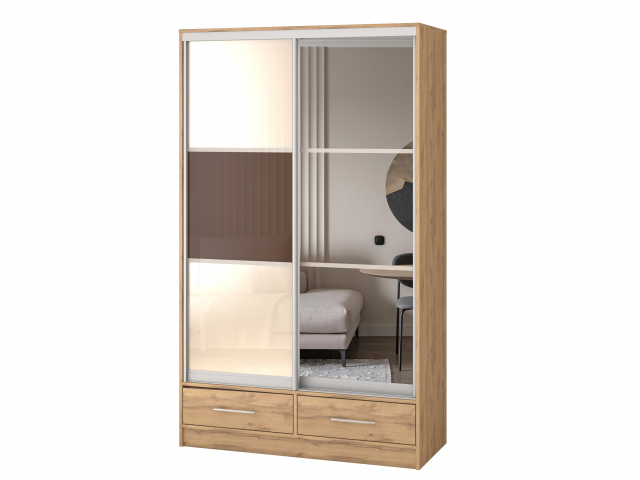 Шкаф-купе "Версаль" компоновка 2/ящики, 1 дверь стекло оракал, 1 дверь зеркало, дуб золотистый