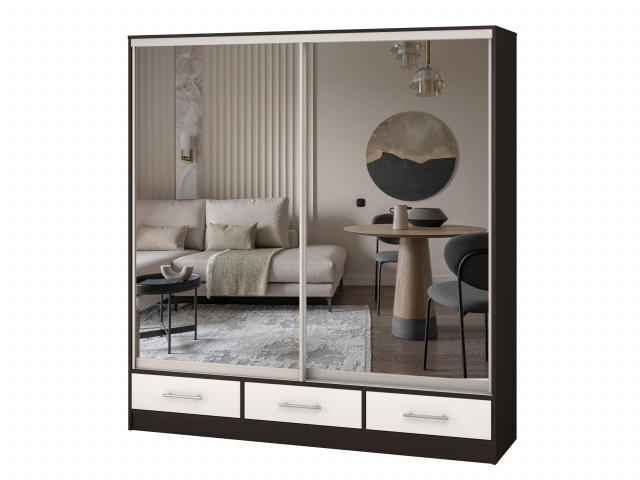 Шкаф-купе "Версаль" компоновка 3/ящики, 2 двери зеркало, венге-белый