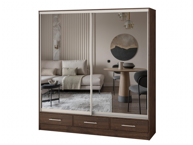 Шкаф-купе "Версаль" компоновка 3/ящики, 2 двери зеркало, дуб апрель темный
