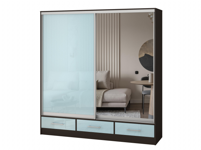 Шкаф-купе "Версаль" компоновка 3/ящики, 1 дверь МДФ глянец,1 дверь зеркало, венге