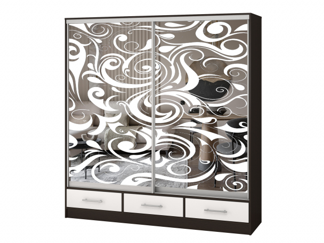 Шкаф-купе "Версаль" компоновка 3/ящики, 2 двери зеркало пескоструй, венге-белый