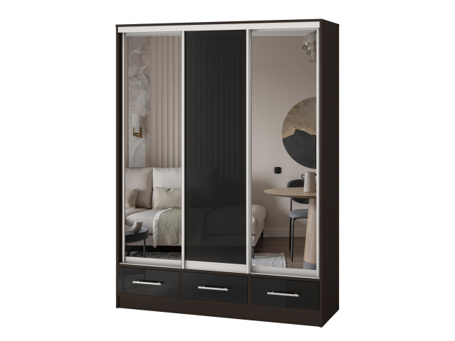 Шкаф-купе "Версаль" компоновка 2/ящики, 1 дверь МДФ глянец, 2 двери зеркало, венге