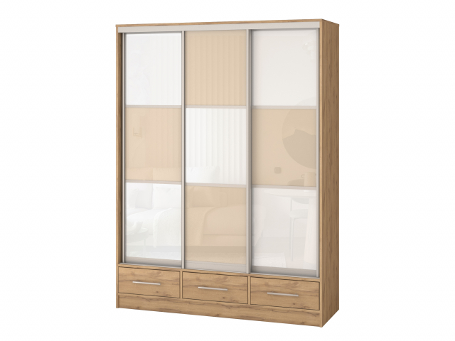 Шкаф-купе "Версаль" компоновка 2/ящики, 3 двери Оракал, дуб золотистый-анкор светлый