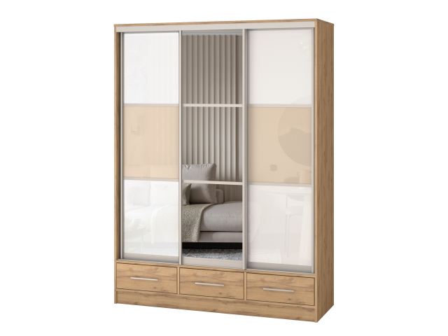 Шкаф-купе "Версаль" компоновка 2/ящики, 2 двери Оракал, 1 дверь зеркало, дуб золотистый-анкор светлый