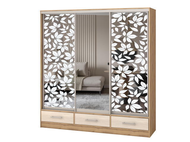 Шкаф-купе "Версаль" компоновка 3/ящики, 2 двери зеркало пескоструй, 1 дверь зеркало