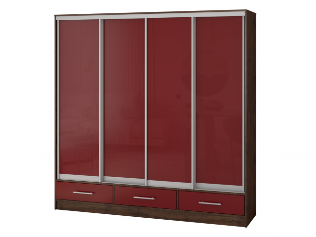 Шкаф-купе четырехстворчатый "Версаль" 4 двери МДФ глянец, дуб апрель темный