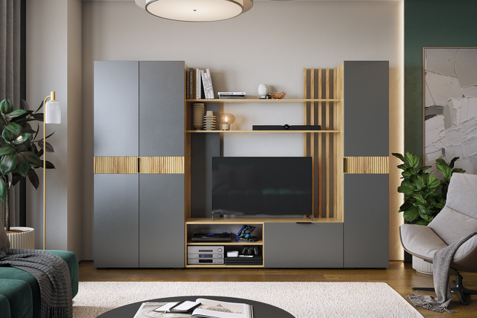 Гостиная "Бери" К2 дуб крафт золотой/графит