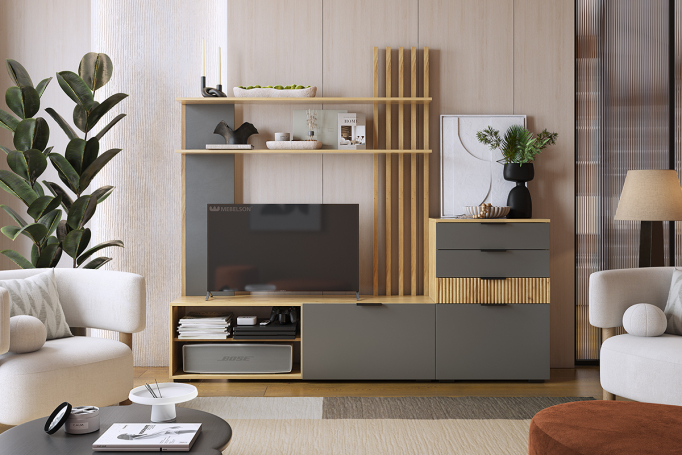 Гостиная "Бери" К3 дуб крафт золотой/графит