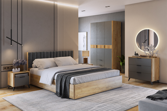 Спальня "Адам" К2 дуб крафт золотой/графит