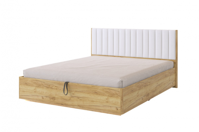 Кровать двуспальная "Адам" с ортопедическим подъемным основанием, дуб крафт золотой/белоснежный