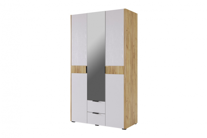 Шкаф трехстворчатый с зеркалом "Адам" дуб крафт золотой/белое дерево