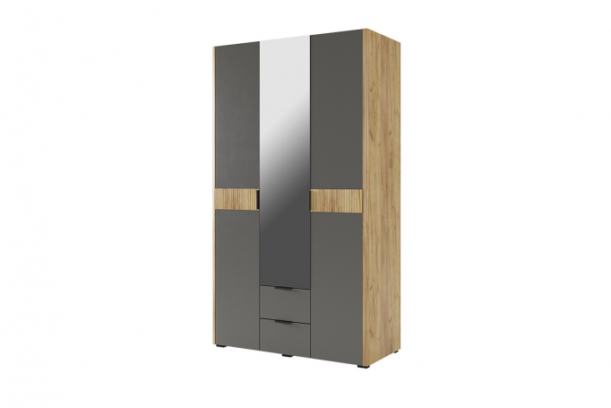 Шкаф трехстворчатый с зеркалом "Адам" дуб крафт золотой/графит