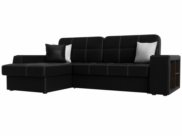 Диван-кровать угловой "Брюссель" левый угол, экокожа черная, 29397L