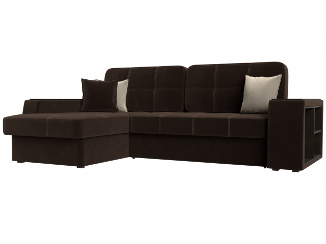 Диван-кровать угловой "Брюссель" левый угол, микровельвет коричневый, 29388L