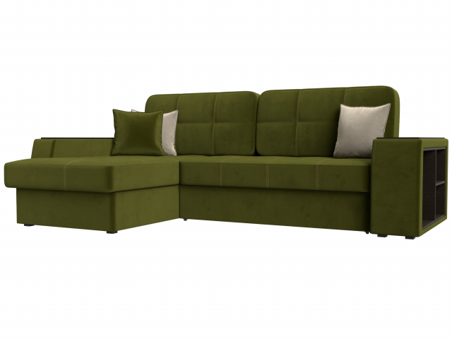 Диван-кровать угловой "Брюссель" левый угол, микровельвет зеленый, 29387L