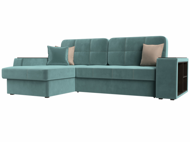 Диван-кровать угловой "Брюссель" левый угол, велюр бирюзовый, 110648L