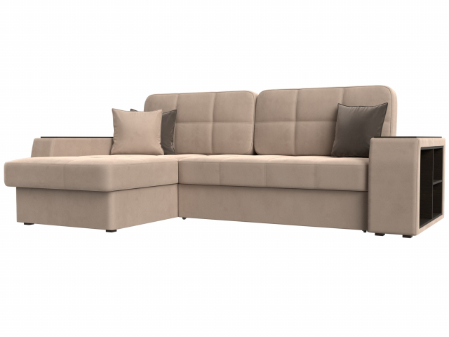 Диван-кровать угловой "Брюссель" левый угол, велюр бежевый, 110647L
