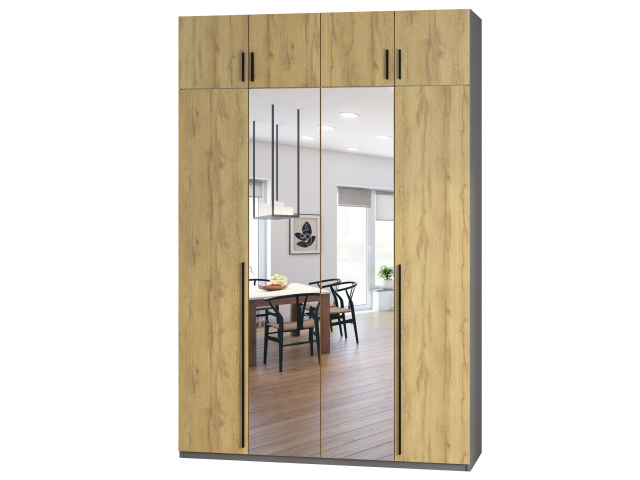 Шкаф "Лаура 4-А", зеркало, цвет серый/дуб вотан