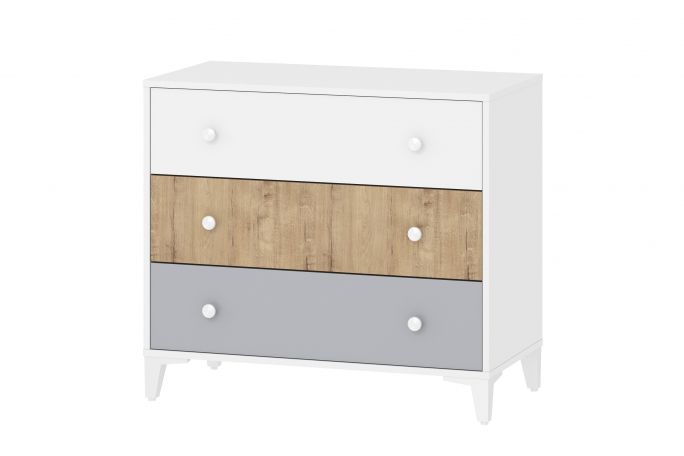 Комод "Морти" НМ 041.15 Белый (КМ)/Дуб Бунратти/Серый, Белый