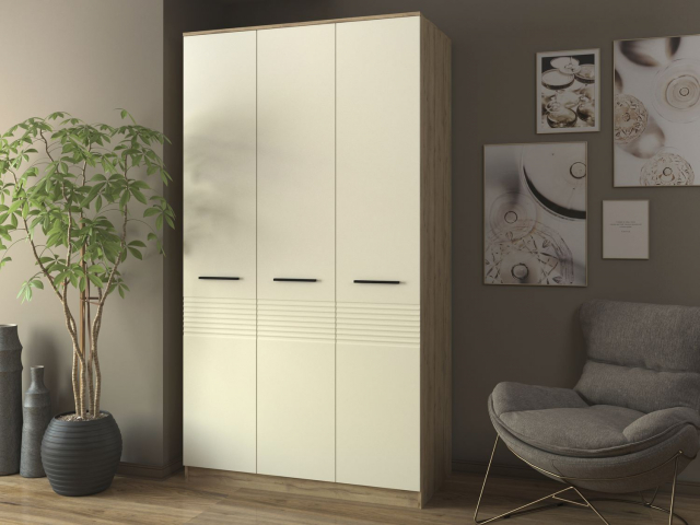 Шкаф трехстворчатый "Меридиан Т1-Ф1" дуб вотан/SF (СФ)-023 Палома