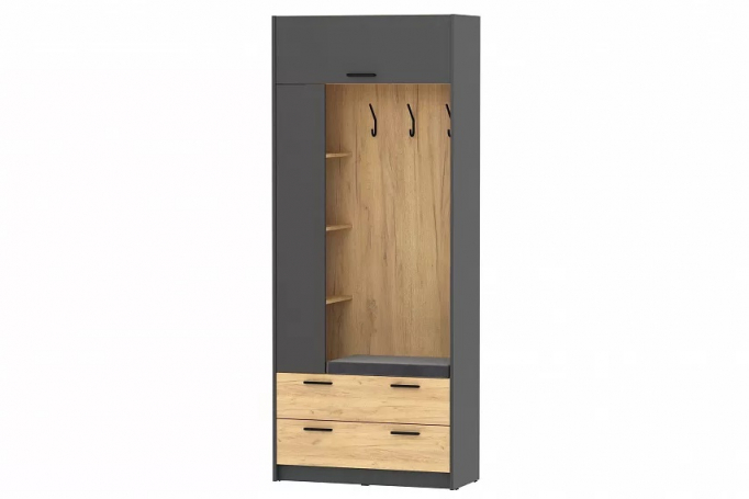 Шкаф комбинированный "Оттавия" НМ 014.64, Велюр Ультра графит, Антрацит/Дуб Крафт Золотой