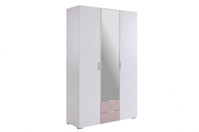 Шкаф 3х-дверный "Зефир 109.02" белое дерево/пудра розовая эмаль