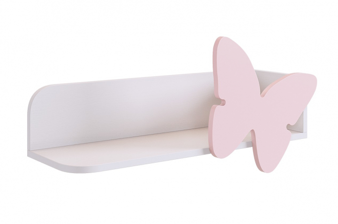 Полка навесная "Бабочка" белое дерево/пудра розовая эмаль