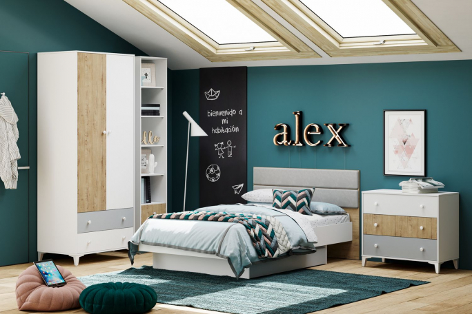 Детская "Морти" комплектация 2 белый /дуб бунратти, серый