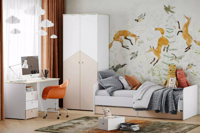 Детская "Банни" комплектация 2 Меренга, Бисквит, Белый, Дуб сонома