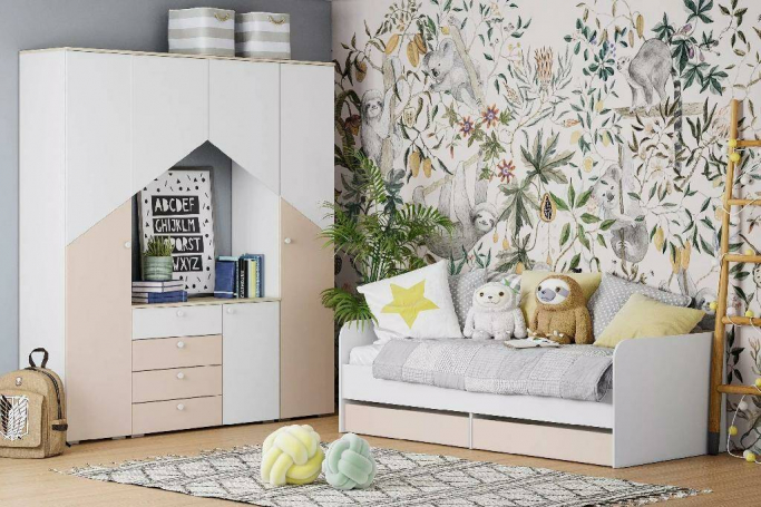 Детская "Банни" комплектация 3 Меренга, Бисквит, Белый, Дуб сонома