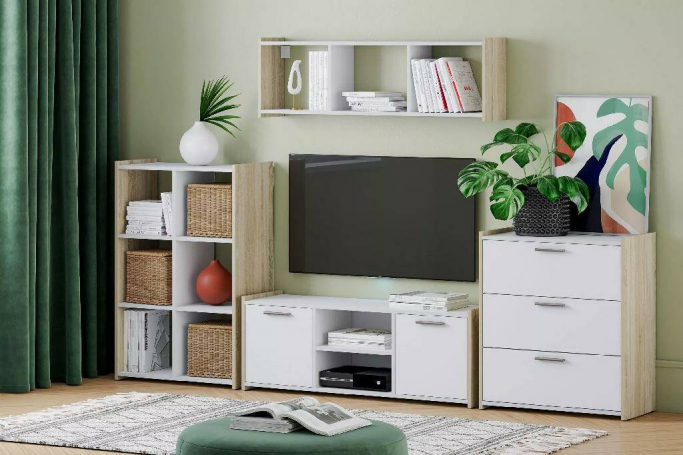 Гостиная "Симпл" комплектация 2 белый (КМ), дуб сонома