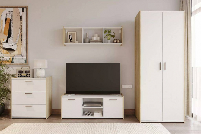 Гостиная "Симпл" комплектация 5 белый (КМ), дуб сонома