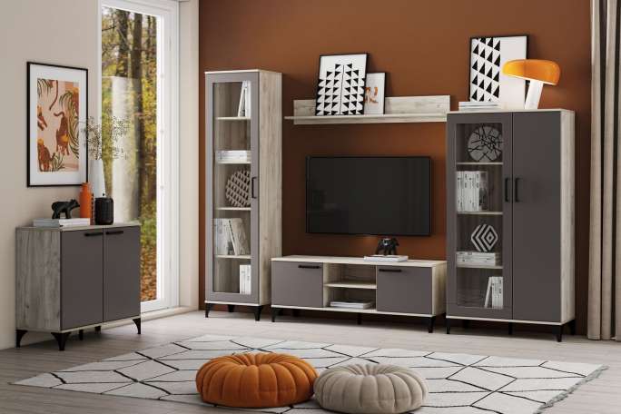 Гостиная "Марсель" комплектация 1 софт графит, дуб крафт серый