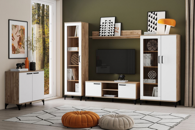 Гостиная "Марсель" комплектация 1 меренга, дуб крафт табачный