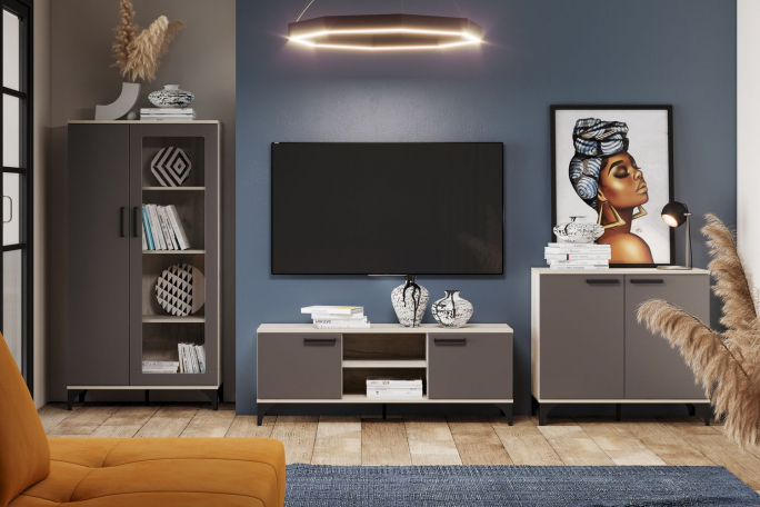 Гостиная "Марсель" комплектация 3 софт графит, дуб крафт серый