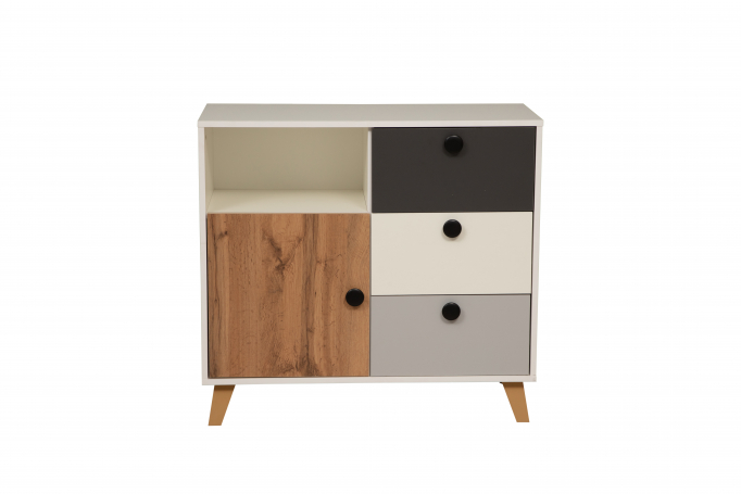 Комод 69.03 "Артис" белый/серый/диамант серый/дуб вотан