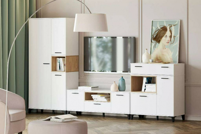 Гостиная "Bergen (Берген)" комплектация 2 белый, дуб бунратти