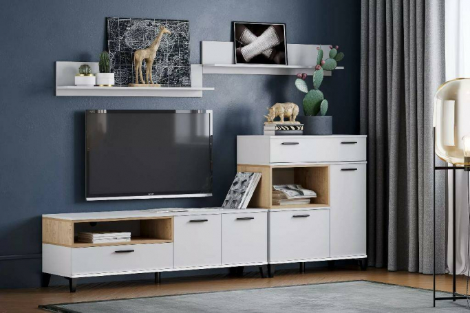 Гостиная "Bergen (Берген)" комплектация 3 белый, дуб бунратти