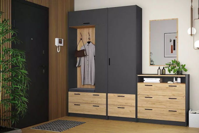 Прихожая "Оттавия" комплектация 1 антрацит, дуб крафт золотой