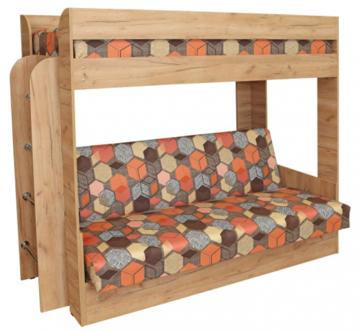 Диван-кровать двухъярусная, Дуб крафт золотой/Geometry brown (Геометрй браун)