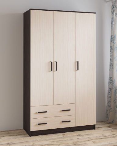 Шкаф 3-х створчатый комбинированный "Лагуна",венге/дуб молочный