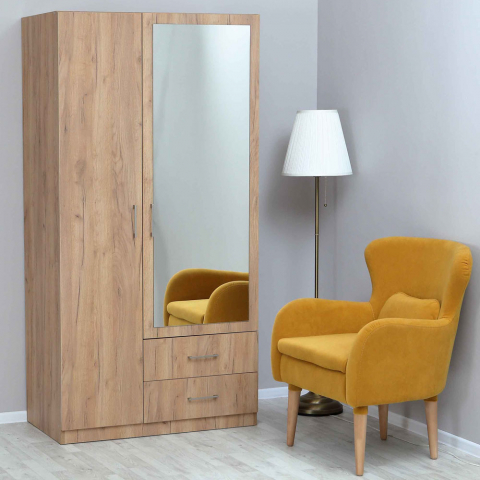 Шкаф 2-х створчатый с зеркалом "КМ.006.02-13-00А", дуб крафт золотой