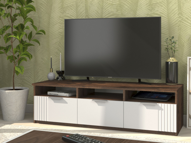 Тумба ТВ "Марсель 3" дуб апрель темный/белый