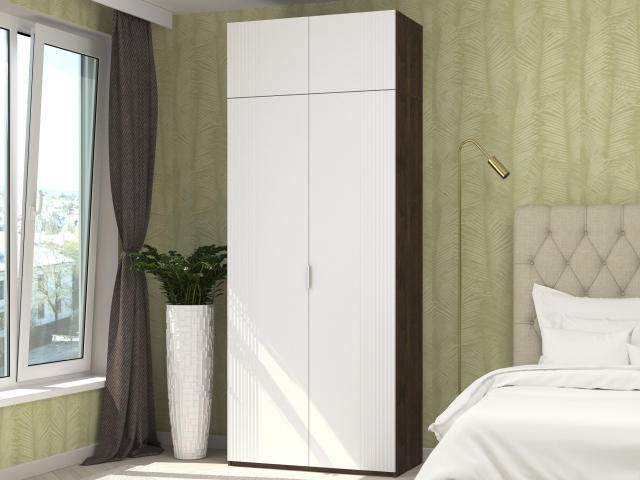 Шкаф 2-х створчатый "Марсель Д-1+А" антресоль, дуб апрель темный/белый