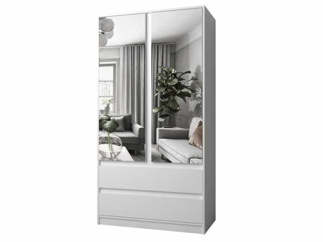 Шкаф распашной "Челси 7" 2-х дверный с двумя зеркалами, белый