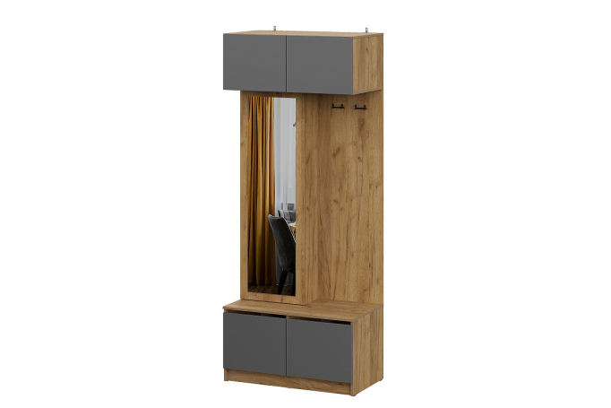 Вешалка с зеркалом "Авиньон" дуб крафт золотой/графит серый