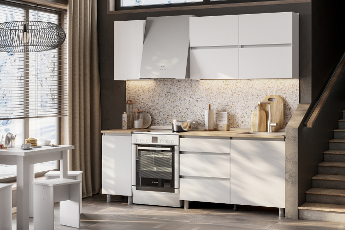 Кухня "Токио" 1,6м (Серия 3), белый текстурный/дуб сонома